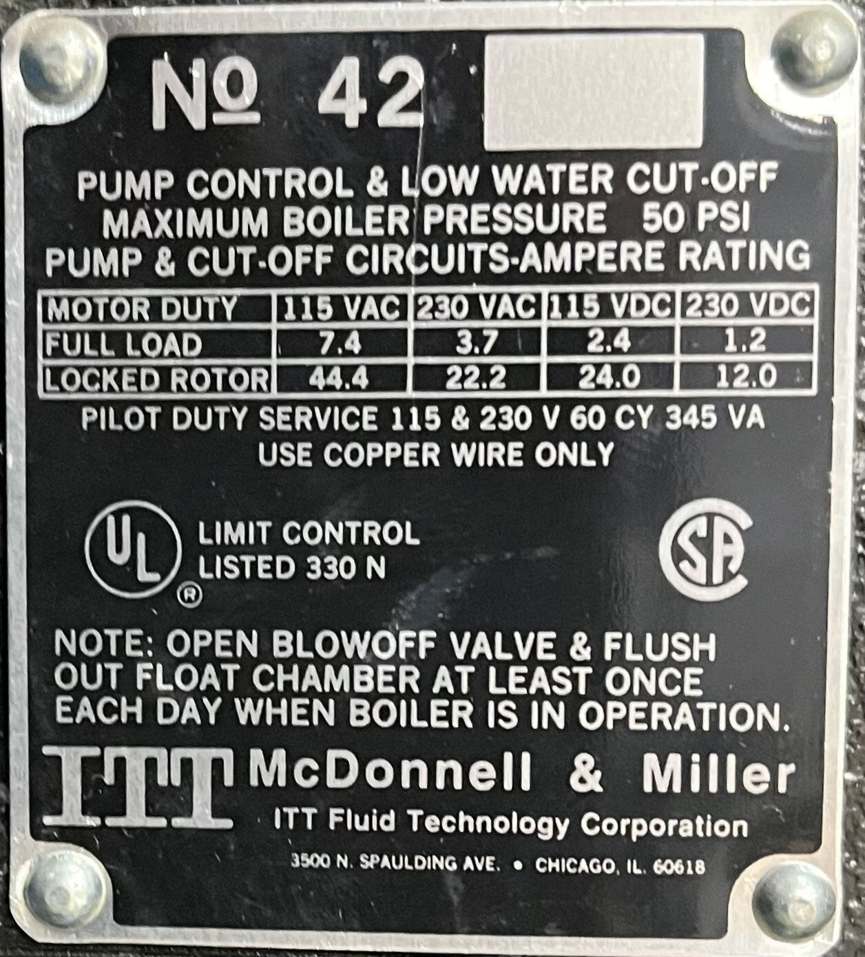 CALDAIA UMIDIFICATRICE MCDONNELL &amp; MILLER 42S RICAMBI PER INTERRUZIONE MANCANZA ACQUA E CONTROLLO POMPA 