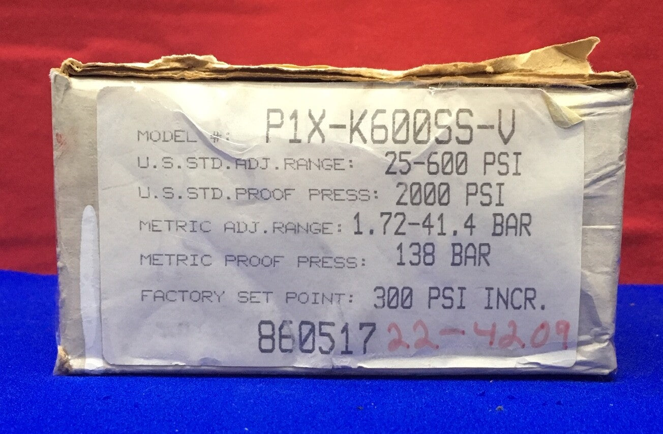 TRANSAMERICA DELAVAL BARKSDALE CONTROLS P1X-K600SS-V PRESSURE SWITCH