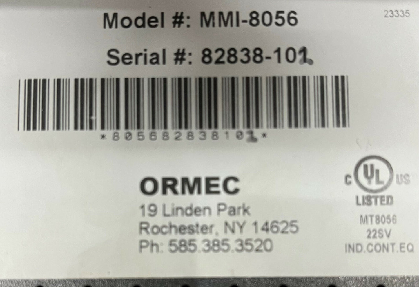 ORMEC MMI-8056 Operator Interface Color Display Touch Screen w/Enclosure
