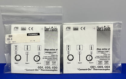 OMEGA CO3-K "CEMENT-ON" THERMOCOUPLES "SURFACE MOUNT" 30 GAGE - 1 LOT OF 2