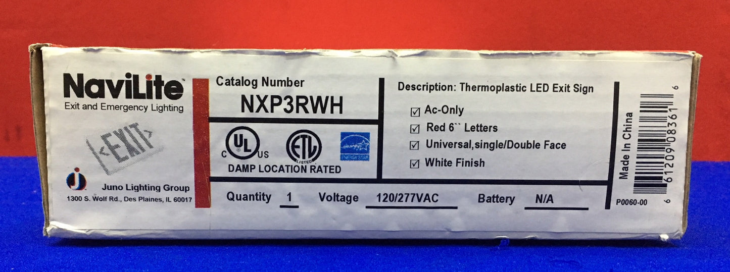 NAVILITE JUNO LIGHTING GROUP NXP3RWH THERMOPLASITC LED EXIT SIGN