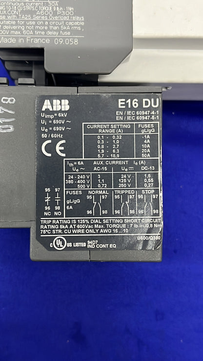 ABB AL16 AL16-30-10 & E16DU THERMAL OVERLOAD CONTROL RELAY