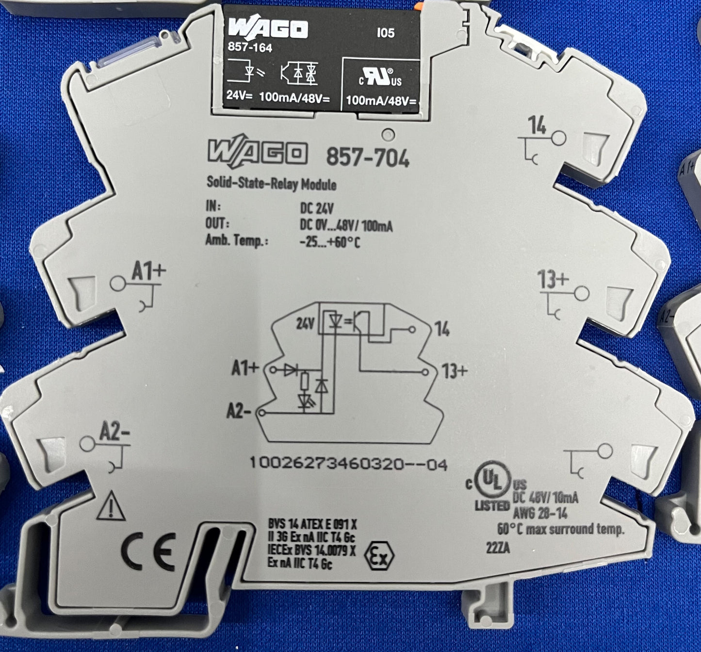 WAGO 857-704 SOLID STATE RELAY MODULE WITH 857-164 SOLID STATE RELAY - QTY OF 10