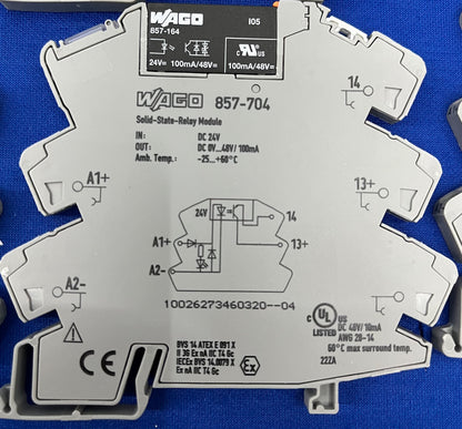 WAGO 857-704 SOLID STATE RELAY MODULE WITH 857-164 SOLID STATE RELAY - QTY OF 10
