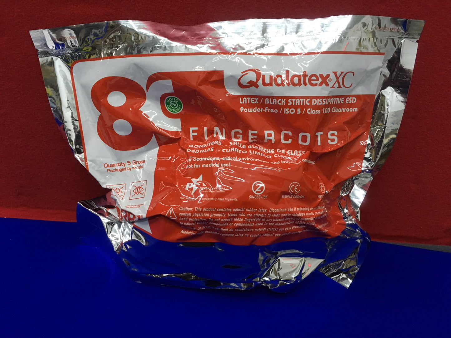 1 PACKAGE - ULINE S-14147L CONDUCTIVE LATEX FINGER COTS LARGE 720/BG