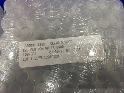 4 PKGS CONTAINING 100 PCS EA 32009E-1232 CLEAR W/GRAD 2mL  RAM WHITE GRAD VIALS