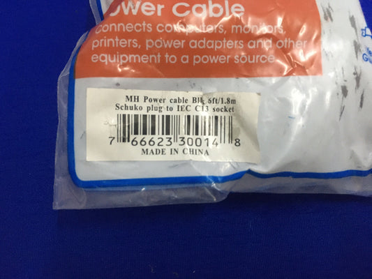 MANHATTAN 7-6662-330014-8 766623300148 MH POWER CABLE BLK 6FT/1.8M SCHUKO PLUG