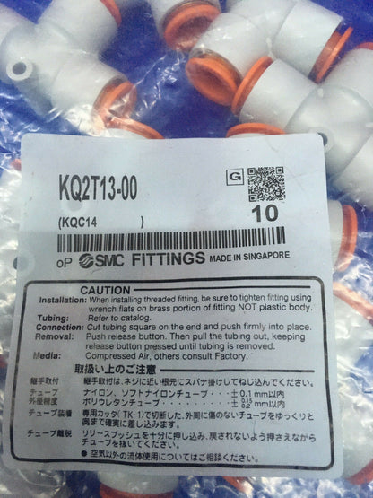 1 PACKAGE CONTAINING QTY 10 - SMC KQ2T13-00 / KQC14 FITTINGS UNION TEE