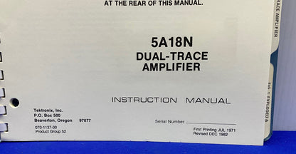 TEKTRONIX ® 5A18N / 070-1137-00 DUAL-TRACE AMPLIFIER INSTRUCTION MANUAL