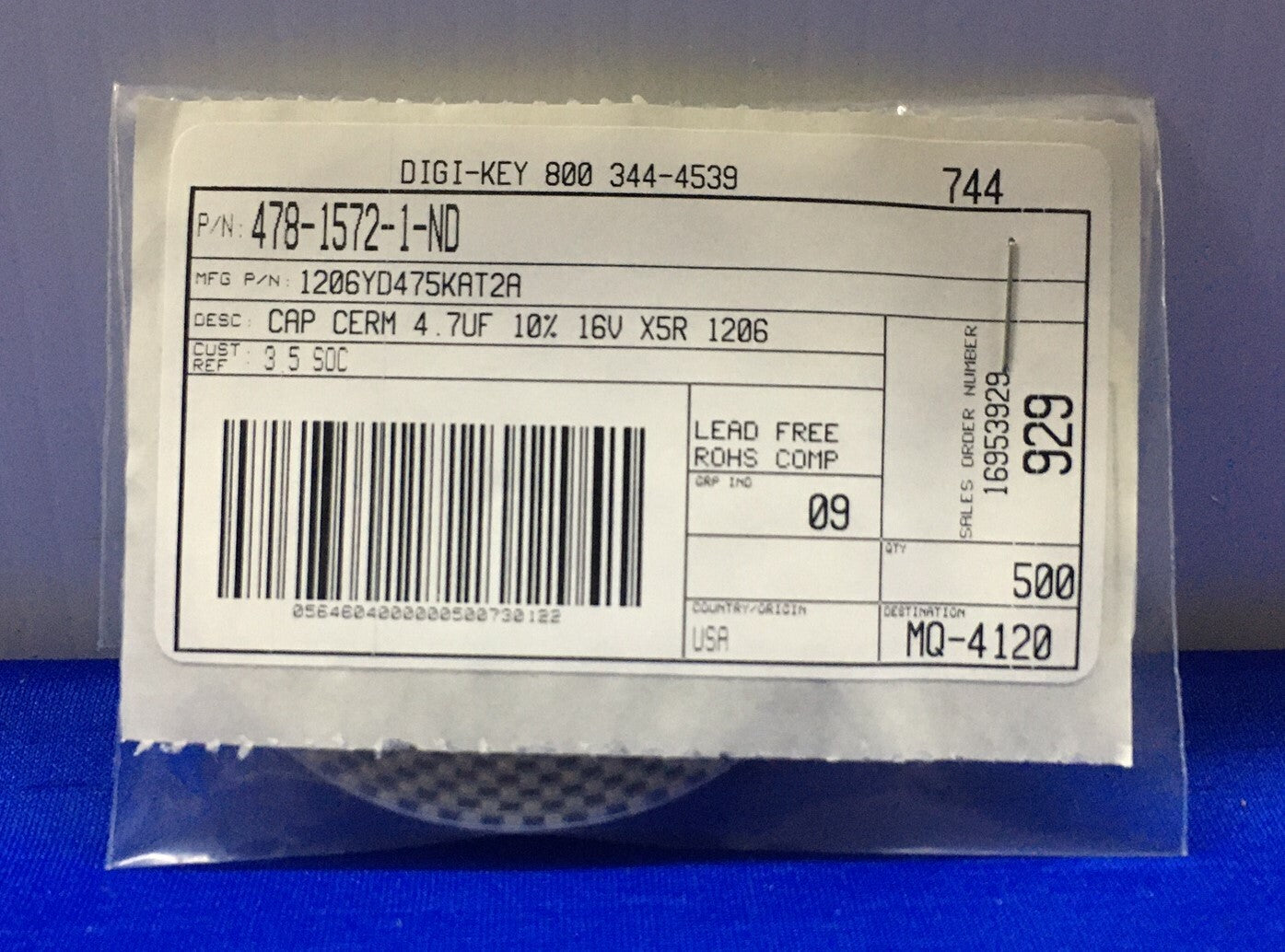 1 PKG OF 500 - DIGI-KEY 478-1572-1-ND / 1206YD475KAT2A CAPACITOR CERAMIC