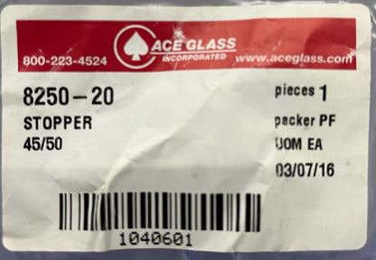 ACE GLASS 8250-20 TAPPO IN VETRO CAVO A TUTTA LUNGHEZZA GIUNTO 45/50