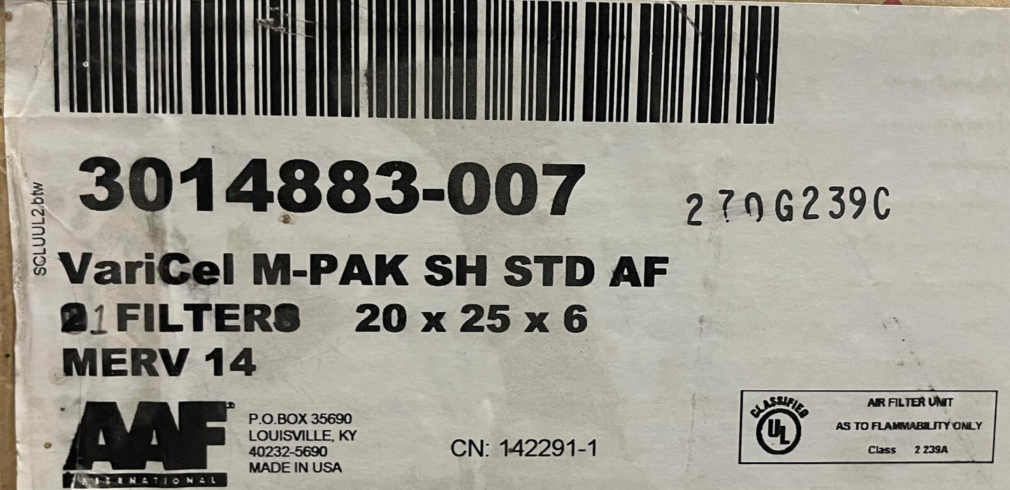 AAF® VARICEL M-PAK® 3014883-007 20"x25"x 6" MERV 14 VARICEL M-PAK - QTÉ 1 FILTRE