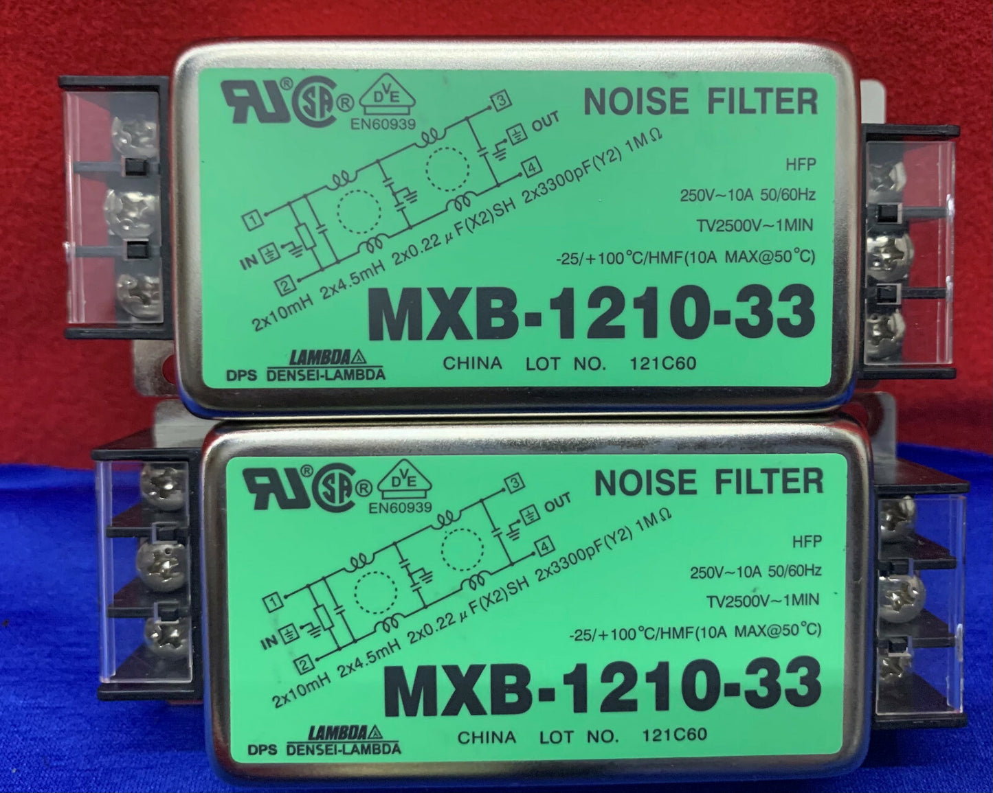 Lot of 5 - Lambda Noise Filters: (2)MXB-1210-33 (2)MXB-1220-33 (1)MXB-1230-33