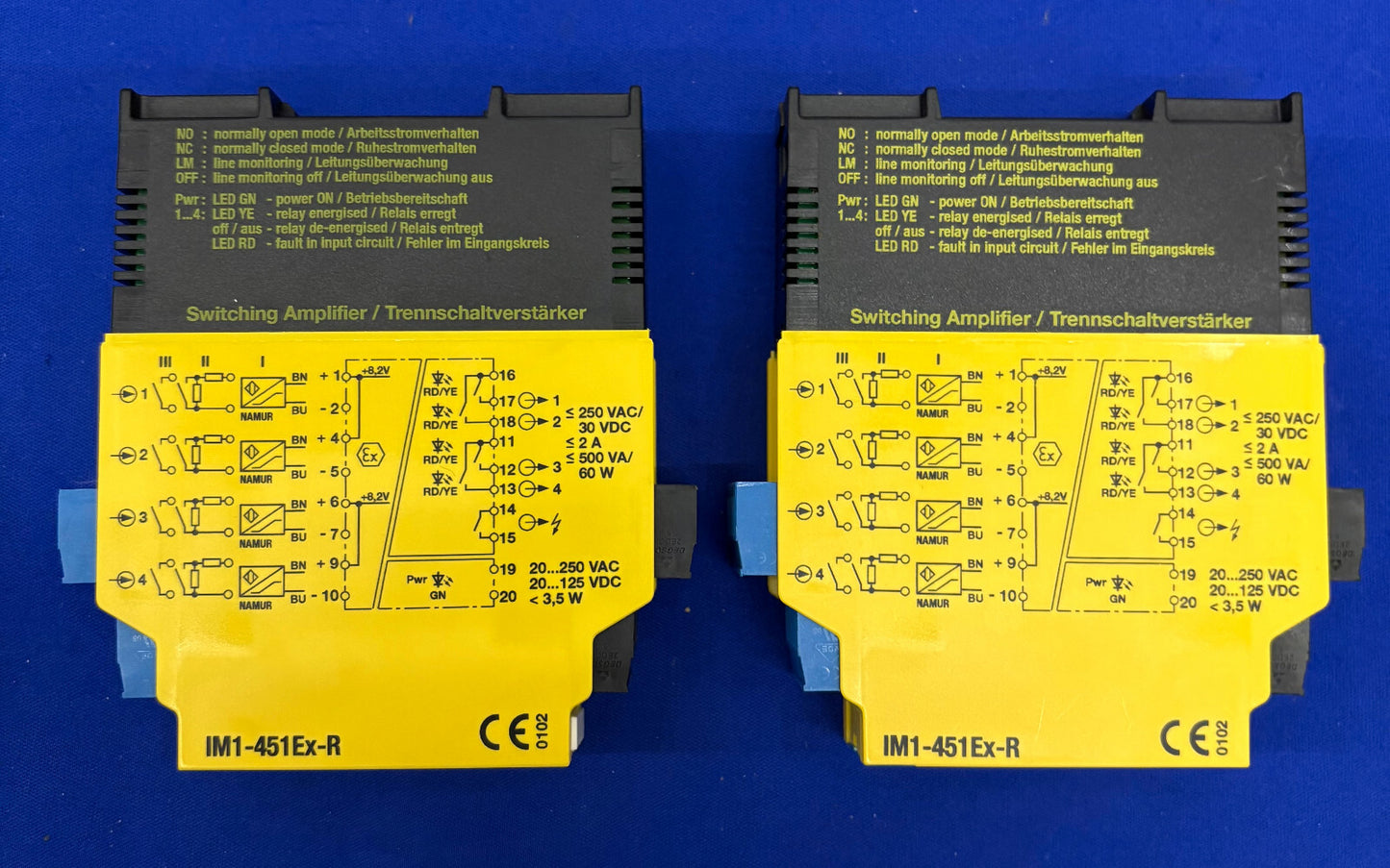TURCK IM1-451Ex-R ISOLATING SWITCHING AMPLIFIER 4-CH LED INDICATOR - 1 LOT QTY 2