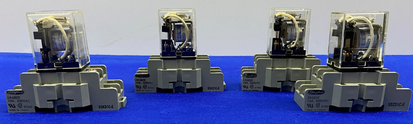 OMRON RELAYS LY2 WITH DAYTON 2A582E RELAY SOCKETS - 1 LOT OF QTY 4