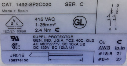 QTY 2 - Allen-Bradley AB 1492-SP / 1492-SP2C020 SER C CIRCUIT BREAKERS