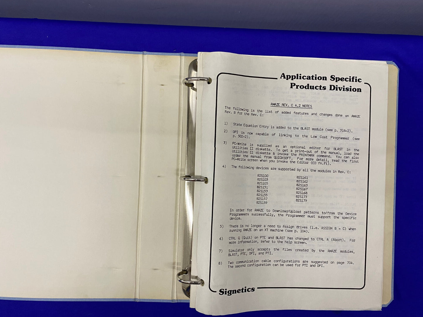 SIGNETICS  AMAZE REV C DESIGN SOFTWARE PC/DOS USERS MANUAL