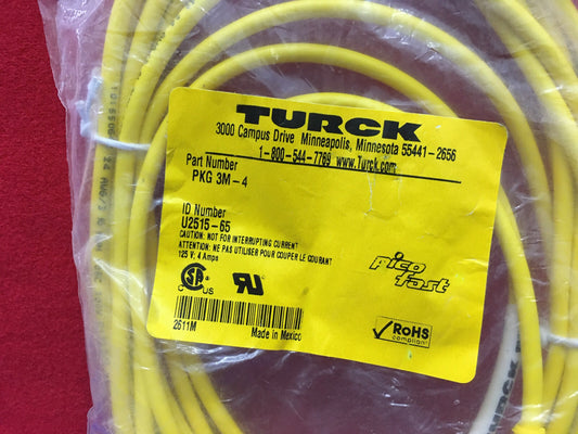 TURCK PKG 3M-4 4 METERS CORDSET YELLOW M8 FEMALE TO CUT-END 3 COND. PVC