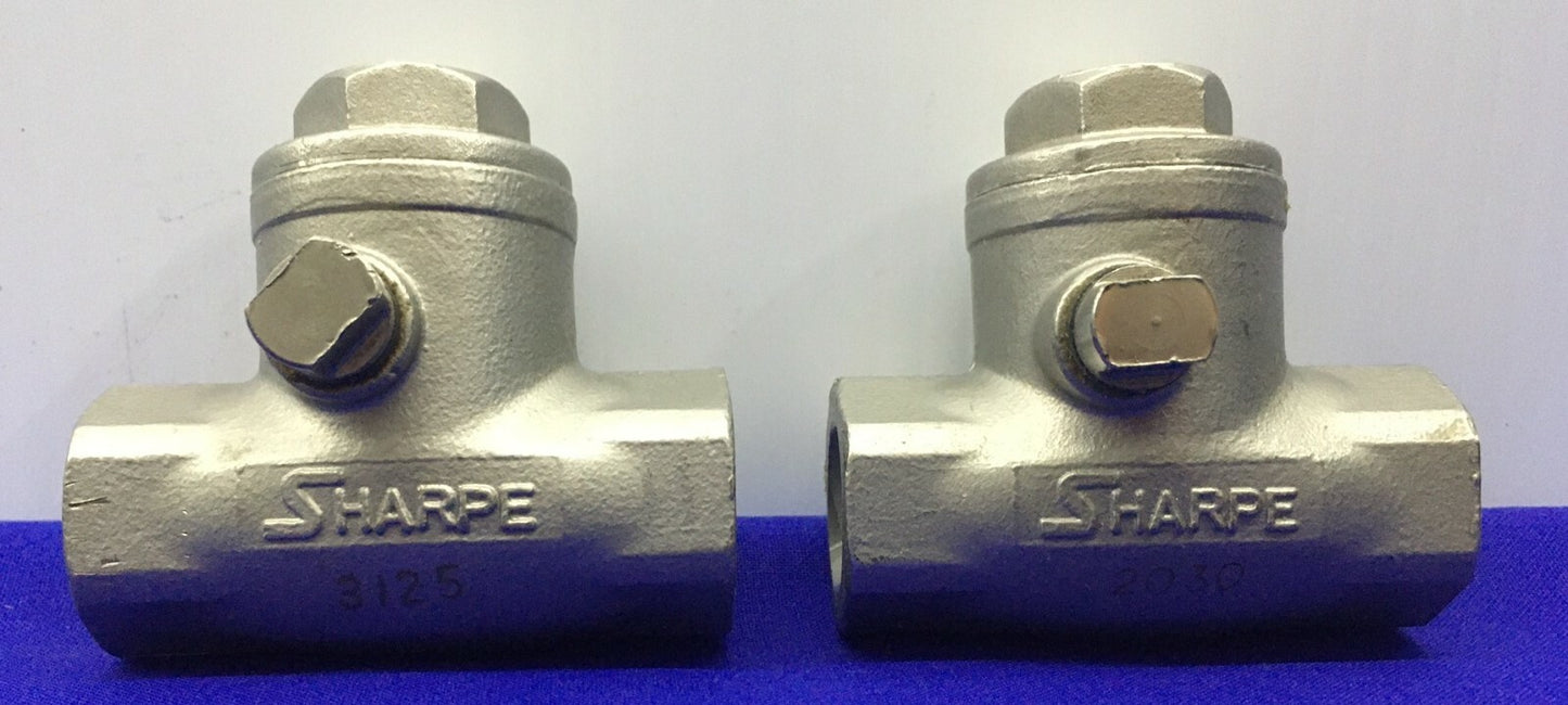 1 LOT QTY OF 2 - SHARPE 3/8 NPT SWING GATE CHECK VALVE CF8M