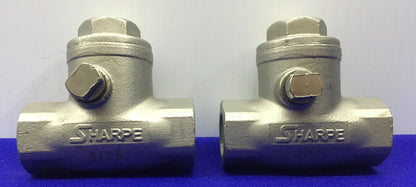 1 LOT QTY OF 2 - SHARPE 3/8 NPT SWING GATE CHECK VALVE CF8M