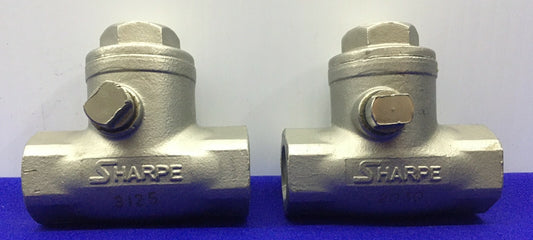 1 LOT QTY OF 2 - SHARPE 3/8 NPT SWING GATE CHECK VALVE CF8M
