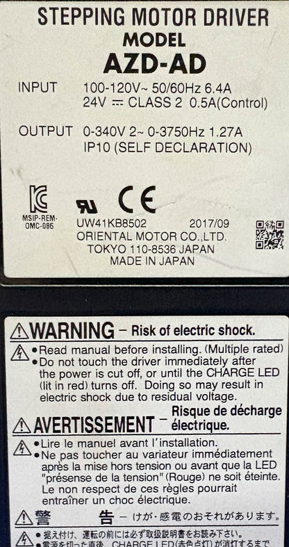 ORIENTAL MOTOR AZD-AD STEPPING MOTOR DRIVER INPUT 100-120V - PARTS/REPAIR