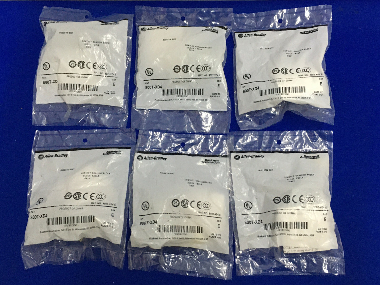 QTY 6 - Allen-Bradley Allen Bradley AB 800T-XD4 CONTACT SHALLOW BLOCK