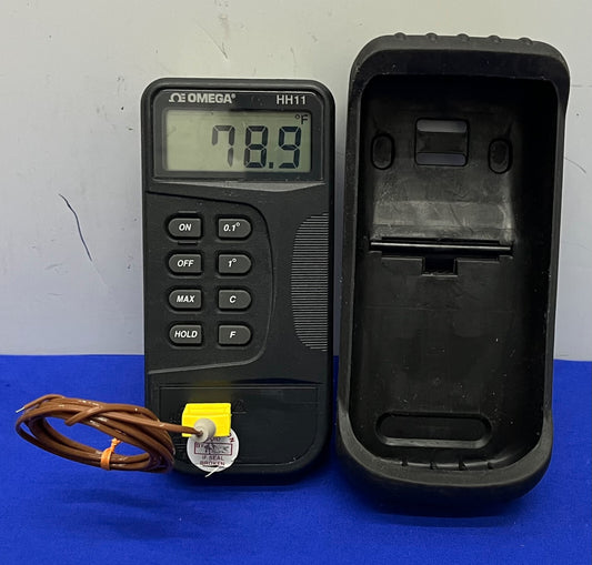 OMEGA HH11 THERMOCOUPLE METER DIGITAL W/ TYPE K PROBE CH+ AL- CABLE