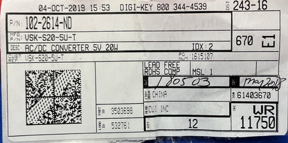 QTY 12 - CUI DIGI-KEY VSK-S20-5U-T 102-2614-ND BOARD MOUNT AC/DC CONVERTER