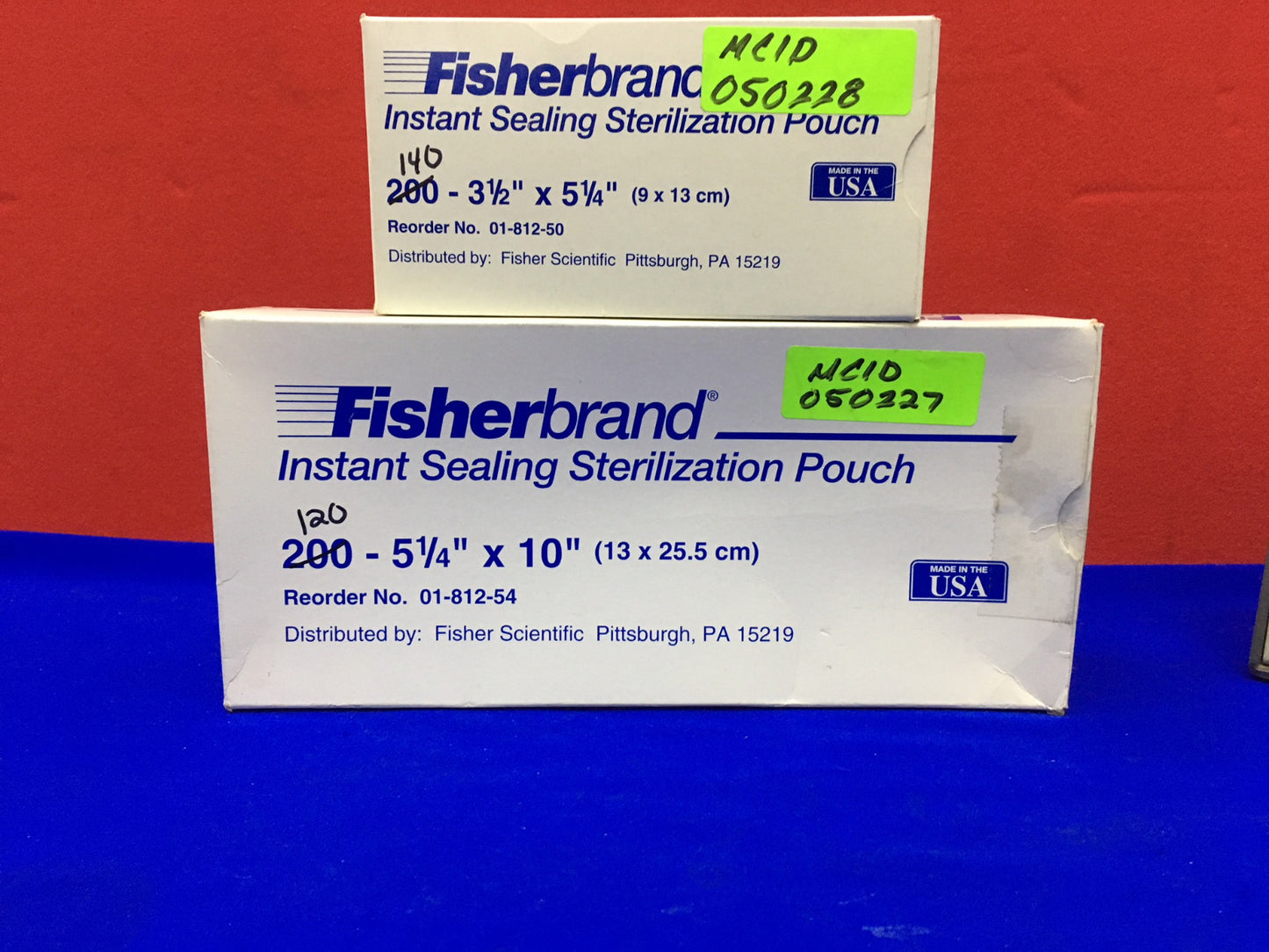 1 BOX EA FISHERBRAND 01-812-50 CONTAINS 140 POUCHES & 01-812-54 CONTAINS 120