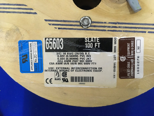 ALPHA WIRE COMPANY 65603 SLATE 100 FT CABLE 3/C: 16AWG