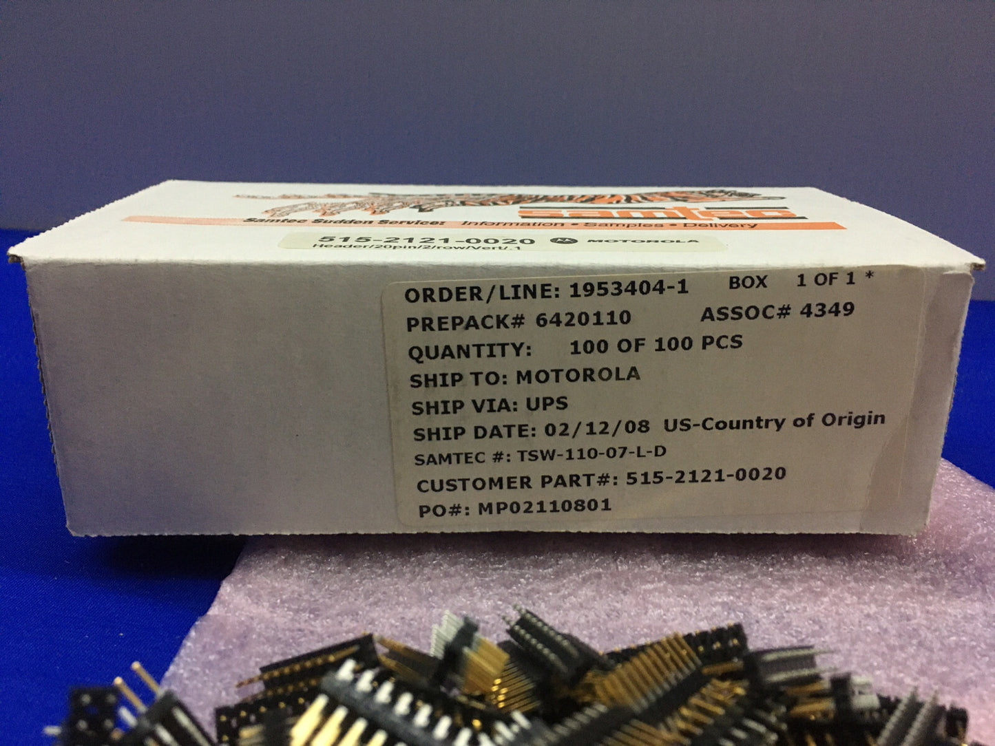 1 PKG OF 100 PCS -  SAMTEC MOTOROLA TSW-110-07-L-D 515-2121-0020 HEADER