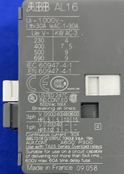 ABB AL16 AL16-30-10 & E16DU THERMAL OVERLOAD CONTROL RELAY