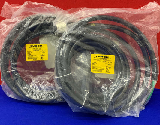 Lot of 2 Turck GKDM 30-5M 3X10 AWG Black PVC Cable ST00W 3 Pole Female Straight