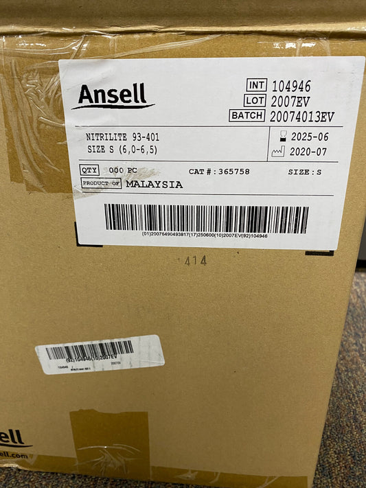 ANSELL STERLIING NITRILE -LITE GLOVES 365758 93-401 SIZE S 6,0-6,5 1 PKG OF 1000