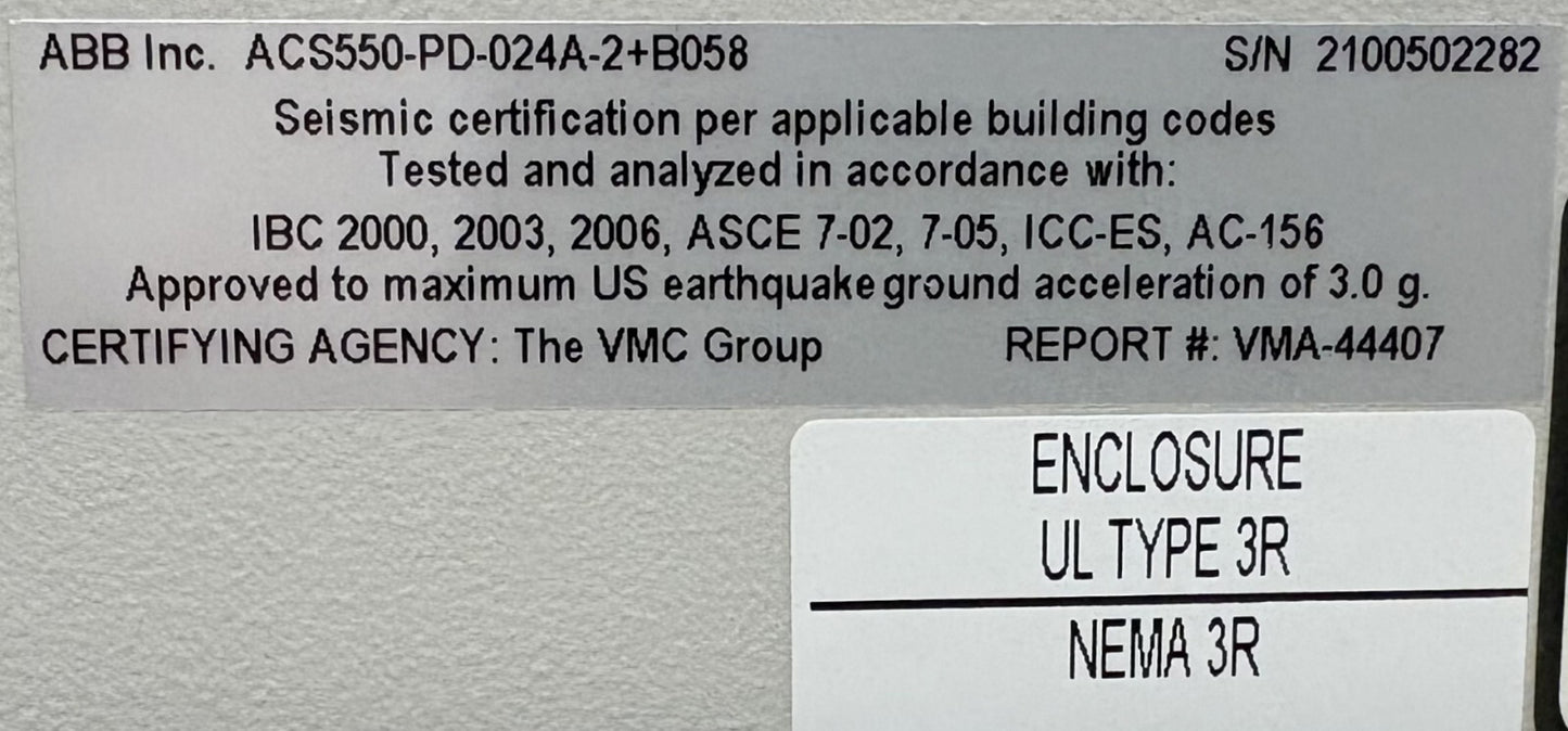 ABB ACS550-PD-024A-2+B058 7.5 GENERAL PURPOSE VARIBLE FREQ DRIVE DISCON. SWITCH