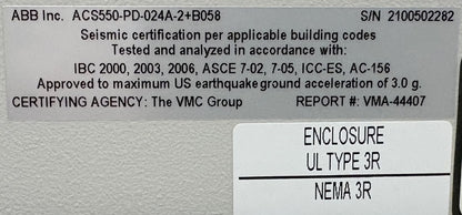 ABB ACS550-PD-024A-2+B058 7.5 GENERAL PURPOSE VARIBLE FREQ DRIVE DISCON. SWITCH