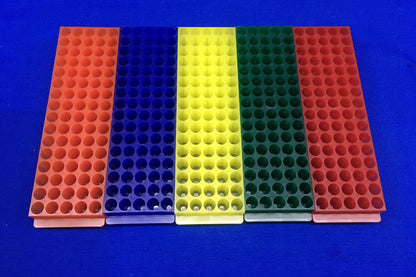 1 PKG OF 5 VWR 30128-282 AUTOCLAVABLE/FREEZABLE 80 PLACE FRACTION COLLECTOR RACK