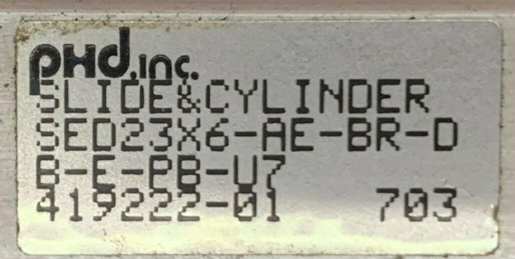 PHD SED23X6-AE-BR-DB-E-PB-U7 Slide Cylinder w/(2) 17503-1-06 & (2) 17000-32-9