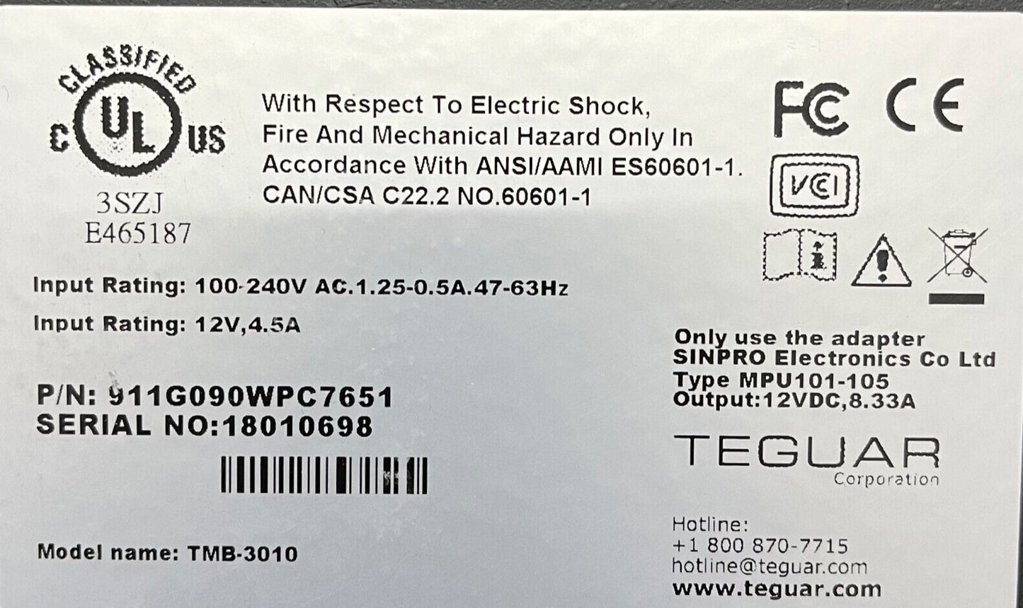 TEGUAR TMB-3010 MEDICAL PC BOX PN 911G090WPC7651 INCLUDES SINPRO POWER ADAPTER