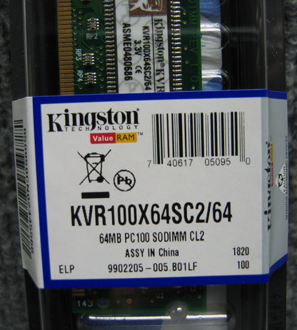 キングストンテクノロジー KVR100X64SC2/64 64MB メモリモジュール
