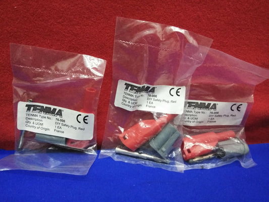 LOT OF 3 - TENMA 76-006 BANANA PLUG, RED. DIY SAFETY PLUG RED