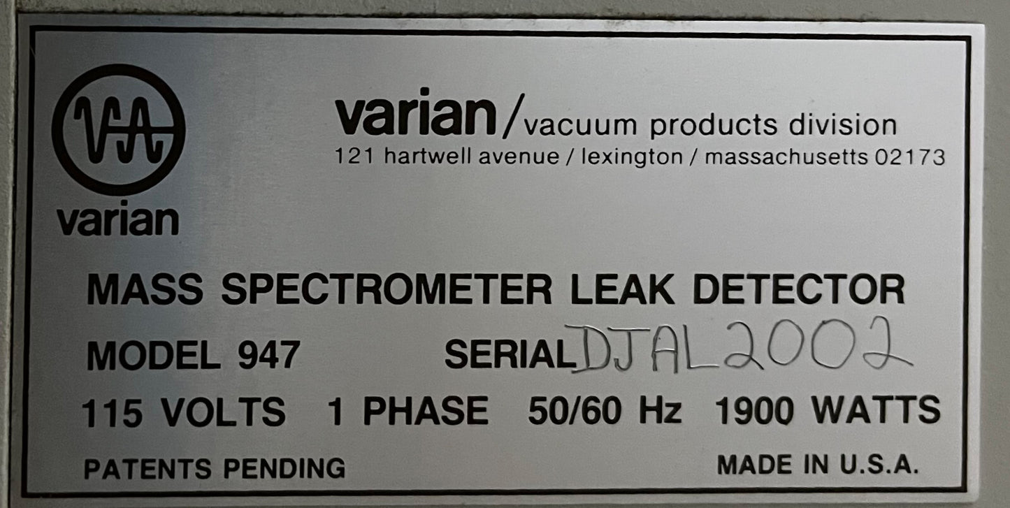 ESPECTRÓMETRO DE MASAS DE HELIO VARIAN AUTO-TEST 947 - DETECTOR DE FUGAS - PARA PIEZAS/REPARACIÓN H2 