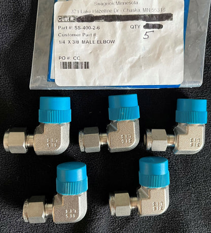 1 PKG OF QTY 5 Swagelok SS-400-2-6 Tube Fitting & Adapter Male Elbow 1/4 x 3/8