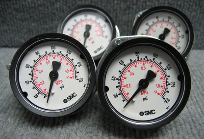 QTY OF 4 SMC PNEUMATIC GAUGES 0-160PSI 0-1.1 MPa