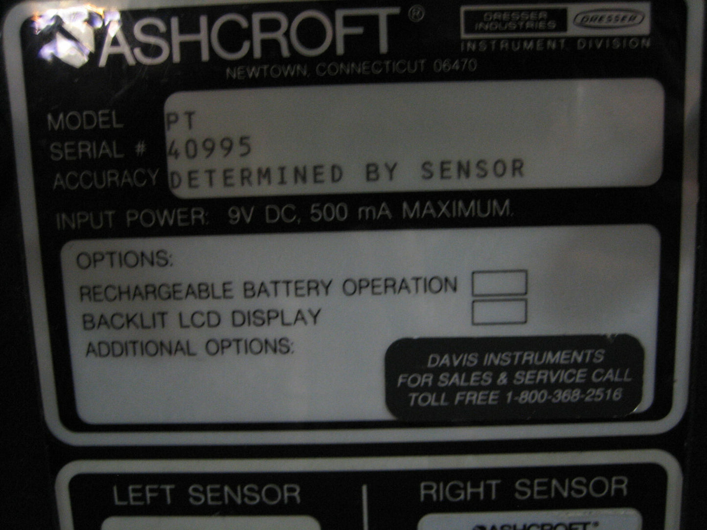 Ashcroft® PT DIGITAL PRESSURE INDICATOR BENCH TOP TEMP RANGE 32° to 120°F