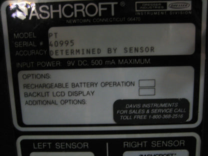 Ashcroft® PT DIGITAL PRESSURE INDICATOR BENCH TOP TEMP RANGE 32° to 120°F