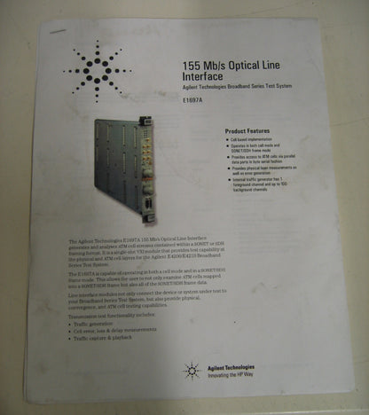 HP AGILENT E1616A 155 MB/S OPTICAL LINE INTERFACE HP75000 WITH MANUAL