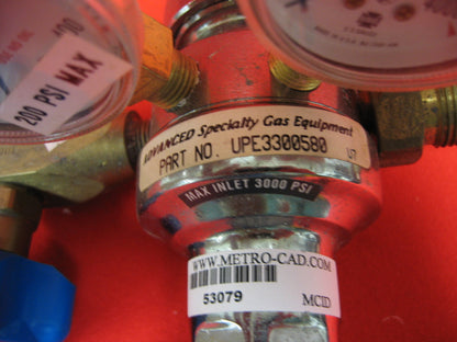ADVANCED SPECIALTY GAS UPE3300580,GAS REGULATOR,INLET MAX 3000 PSI,REGULATED TO