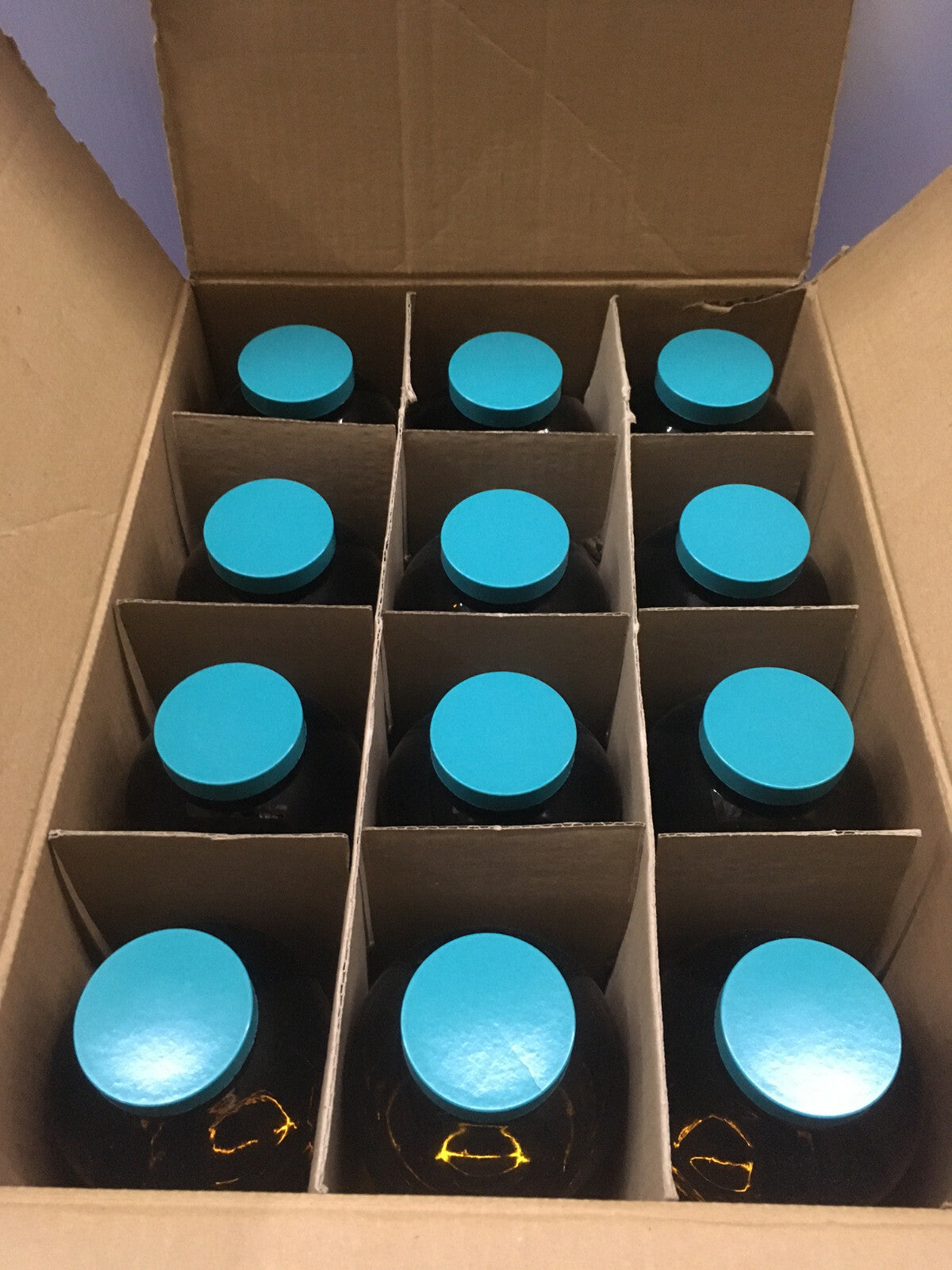 BOX OF 12 - COLE-PARMER Packer Bottle: Glass 950 mL Capacity 32 fl oz Amber